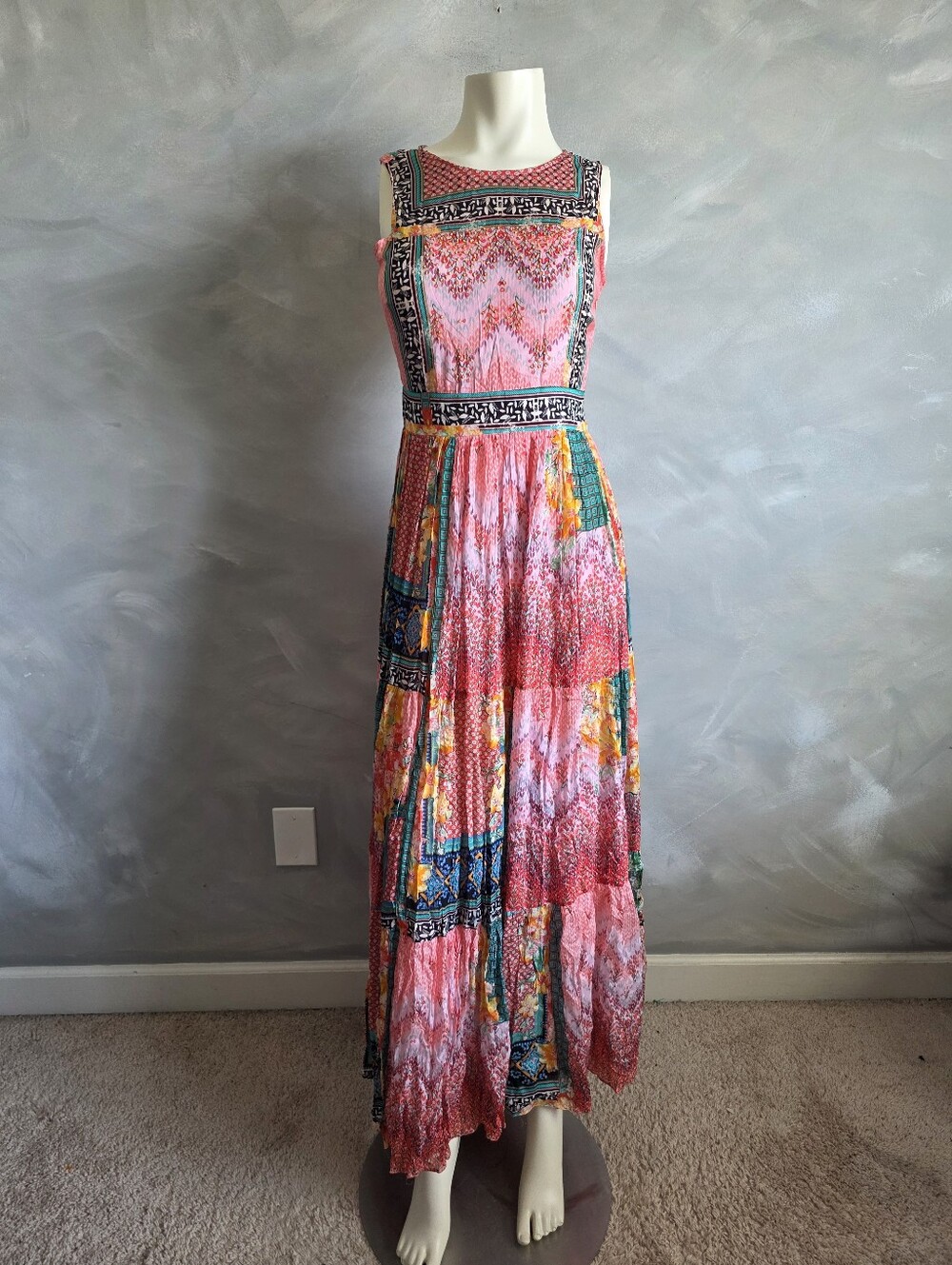 Anthropologie Bhanuni by Jyoti Alessandra Boho Maxi Dress Patchwork Print Sz 2 - Picture 1 of 15